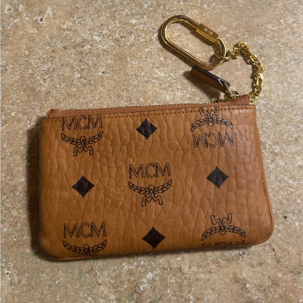 MCM Tan Leather Key Holder with Gold Accents